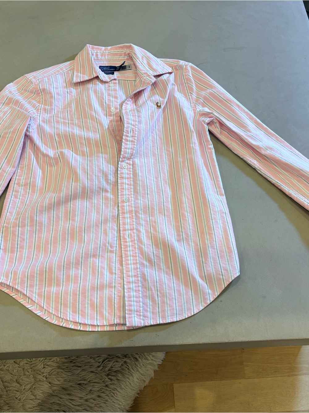 Ralph Lauren Pink, XXS White & Light Blue Striped Button-Down Shirt - Kids
